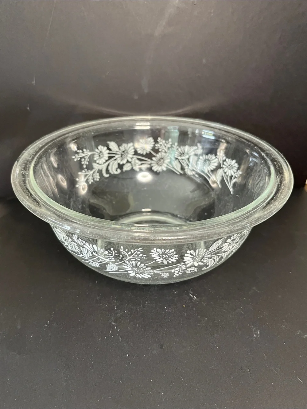 Vintage Pyrex #322 Colonial Mist Clear Glass Mixing Bowl White Floral